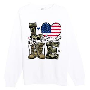 Love Heart Our Veterans Support Veterans Premium Crewneck Sweatshirt