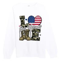 Love Heart Our Veterans Support Veterans Premium Crewneck Sweatshirt