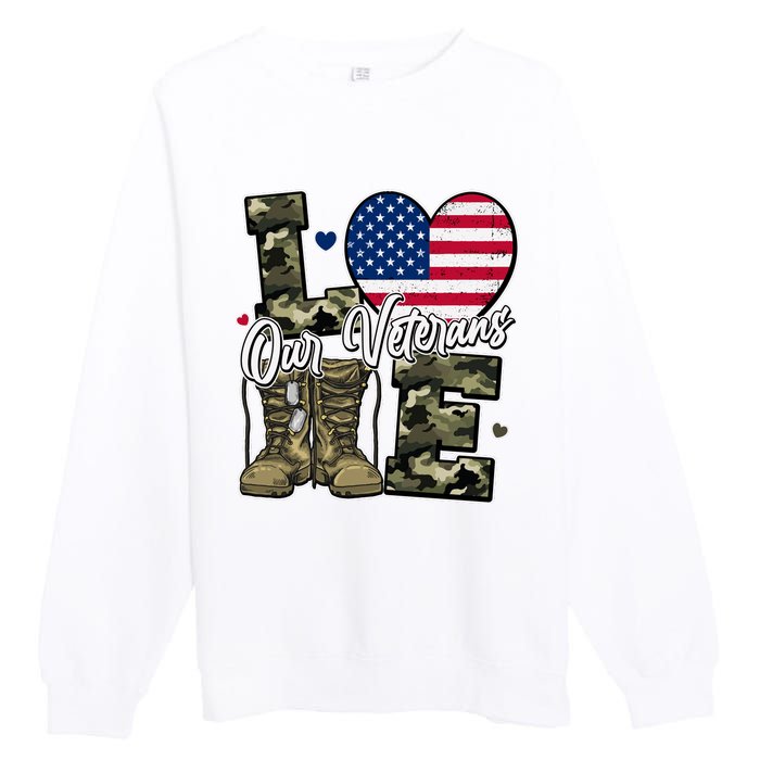 Love Heart Our Veterans Support Veterans Premium Crewneck Sweatshirt