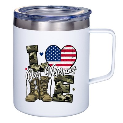 Love Heart Our Veterans Support Veterans 12oz Stainless Steel Coffee Mug