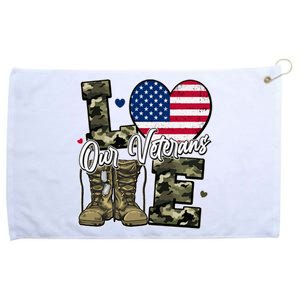 Love Heart Our Veterans Support Veterans Grommeted Golf Towel