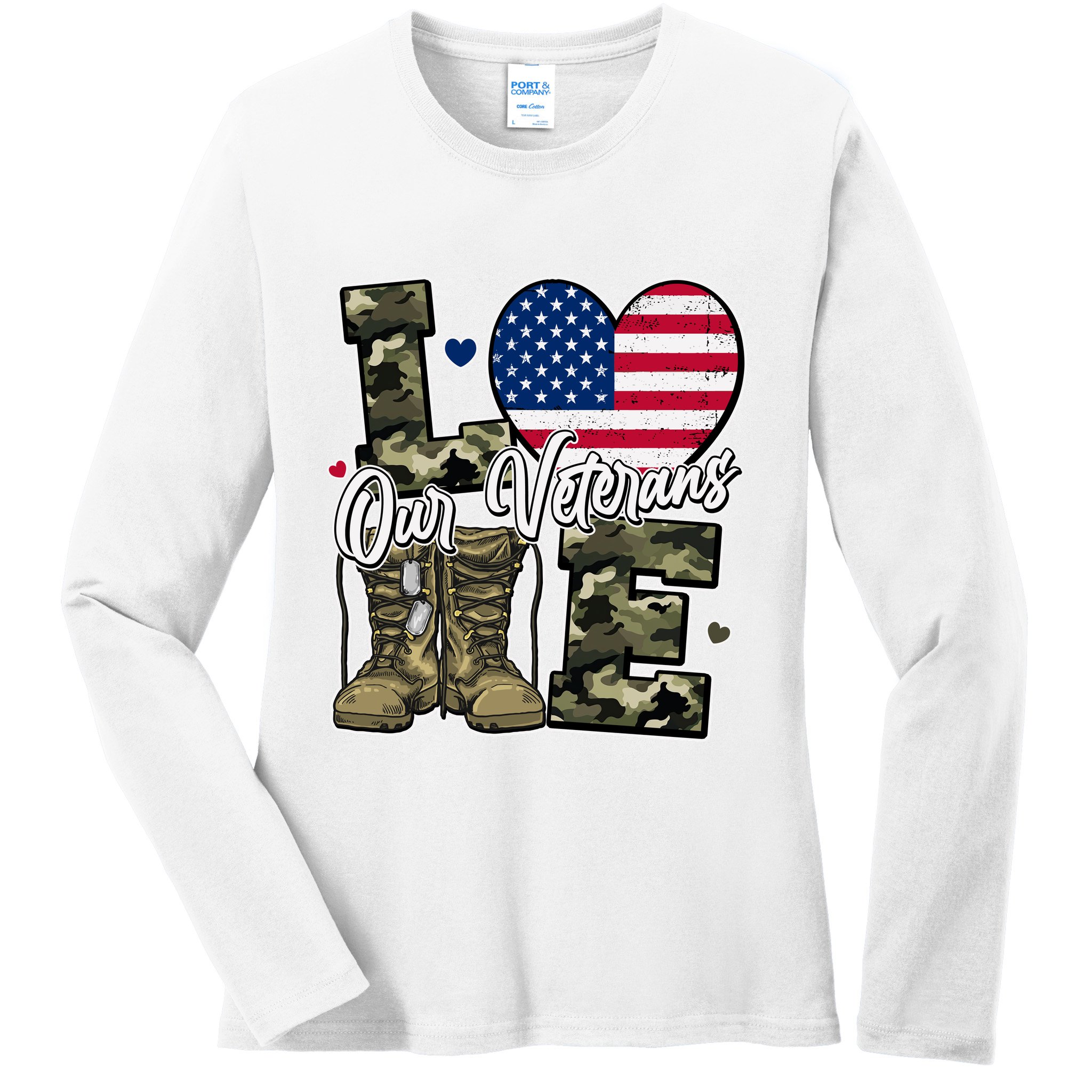 Love Heart Our Veterans Support Veterans Ladies Long Sleeve Shirt