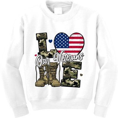 Love Heart Our Veterans Support Veterans Kids Sweatshirt