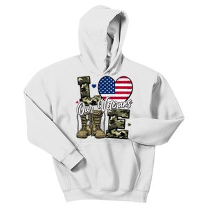 Love Heart Our Veterans Support Veterans Kids Hoodie