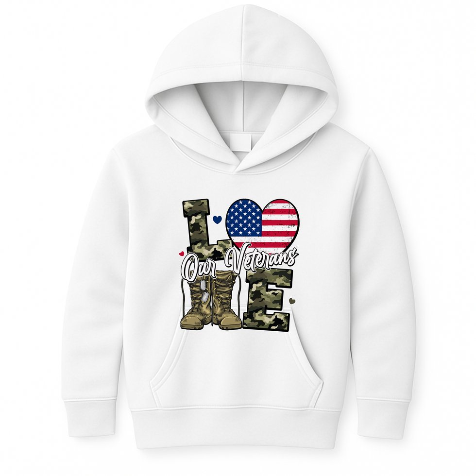 Love Heart Our Veterans Support Veterans Kids Hoodie