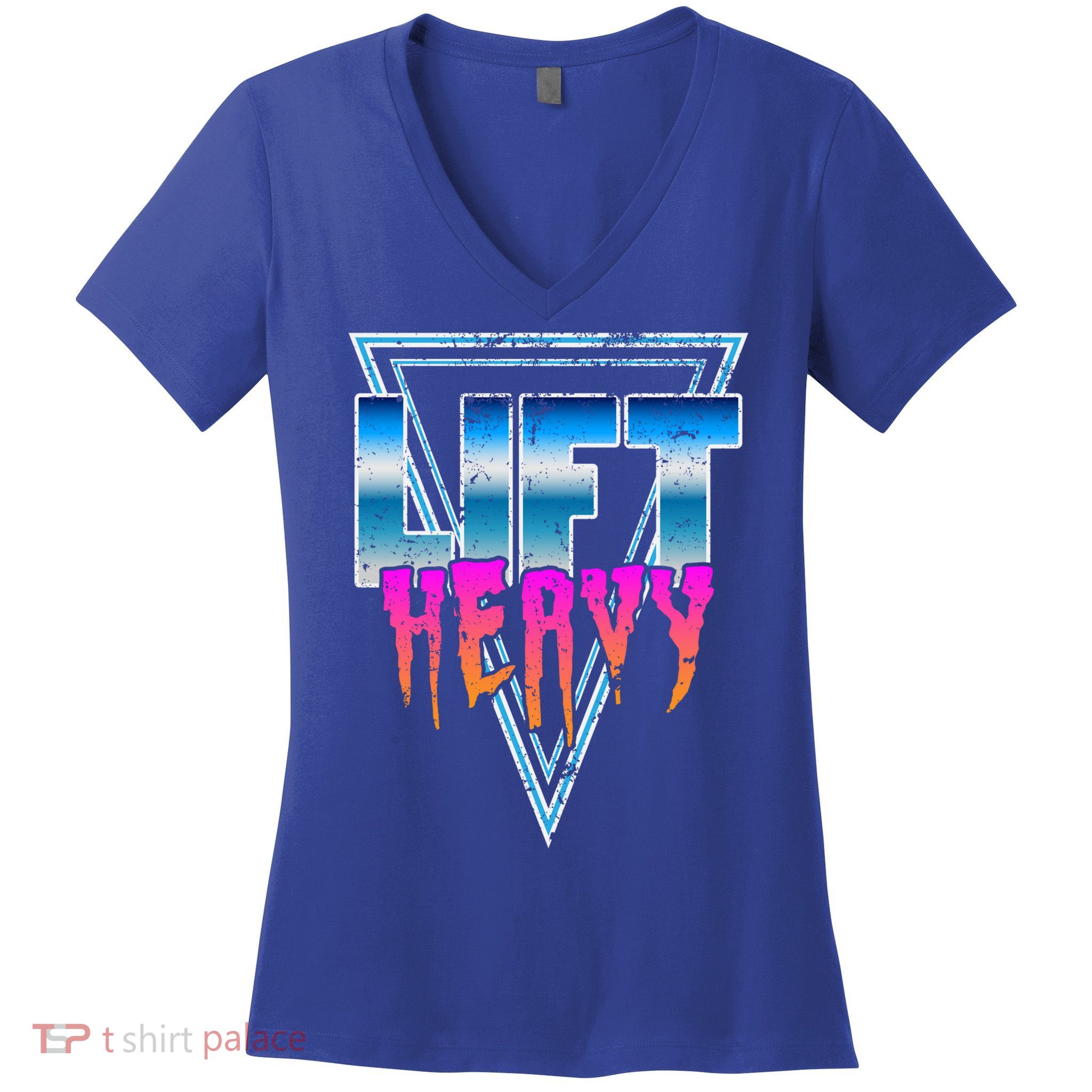 Lift Heavy Old School Retro 80's Golden Era Bodybuilding Gym Gift Women's V-Neck T-Shirt