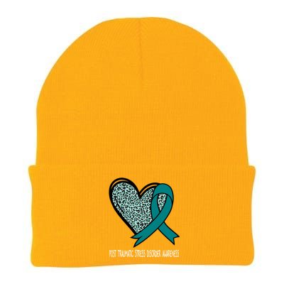 Leopard Heart Post Traumatic Stress Disorder Awareness Teal Cute Gift Knit Cap Winter Beanie