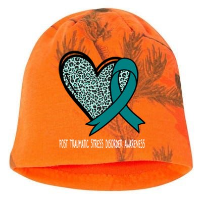 Leopard Heart Post Traumatic Stress Disorder Awareness Teal Cute Gift Kati - Camo Knit Beanie