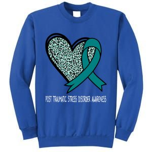 Leopard Heart Post Traumatic Stress Disorder Awareness Teal Cute Gift Sweatshirt