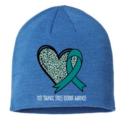 Leopard Heart Post Traumatic Stress Disorder Awareness Teal Cute Gift Sustainable Beanie