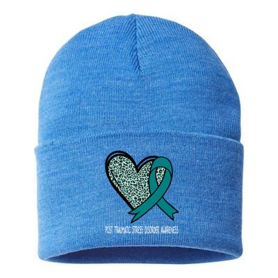 Leopard Heart Post Traumatic Stress Disorder Awareness Teal Cute Gift Sustainable Knit Beanie