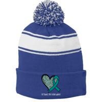 Leopard Heart Post Traumatic Stress Disorder Awareness Teal Cute Gift Stripe Pom Pom Beanie