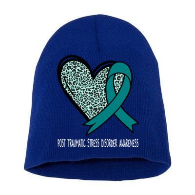 Leopard Heart Post Traumatic Stress Disorder Awareness Teal Cute Gift Short Acrylic Beanie