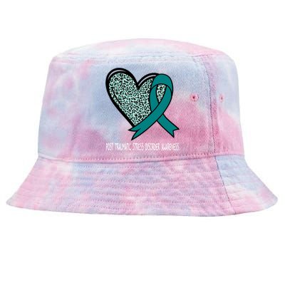 Leopard Heart Post Traumatic Stress Disorder Awareness Teal Cute Gift Tie-Dyed Bucket Hat