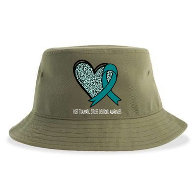 Leopard Heart Post Traumatic Stress Disorder Awareness Teal Cute Gift Sustainable Bucket Hat