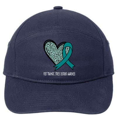 Leopard Heart Post Traumatic Stress Disorder Awareness Teal Cute Gift 7-Panel Snapback Hat