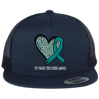 Leopard Heart Post Traumatic Stress Disorder Awareness Teal Cute Gift Flat Bill Trucker Hat