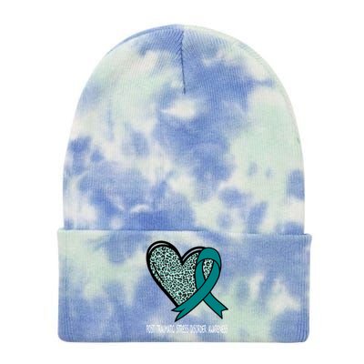 Leopard Heart Post Traumatic Stress Disorder Awareness Teal Cute Gift Tie Dye 12in Knit Beanie