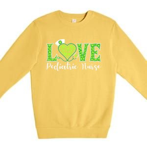 Love Heart Pediatric Nurse Shamrock Stethoscope Irish Nurse Gift Premium Crewneck Sweatshirt