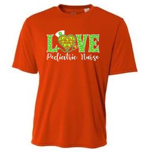 Love Heart Pediatric Nurse Shamrock Stethoscope Irish Nurse Gift Cooling Performance Crew T-Shirt