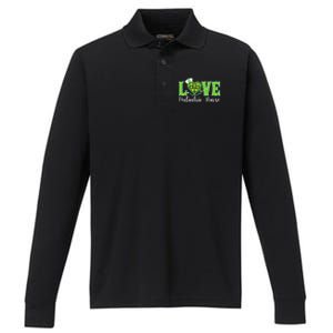 Love Heart Pediatric Nurse Shamrock Stethoscope Irish Nurse Gift Performance Long Sleeve Polo