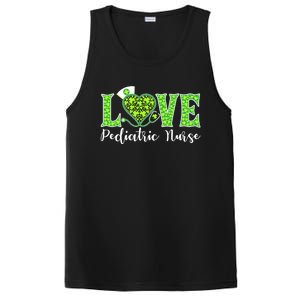 Love Heart Pediatric Nurse Shamrock Stethoscope Irish Nurse Gift PosiCharge Competitor Tank