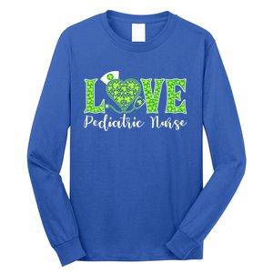 Love Heart Pediatric Nurse Shamrock Stethoscope Irish Nurse Gift Long Sleeve Shirt