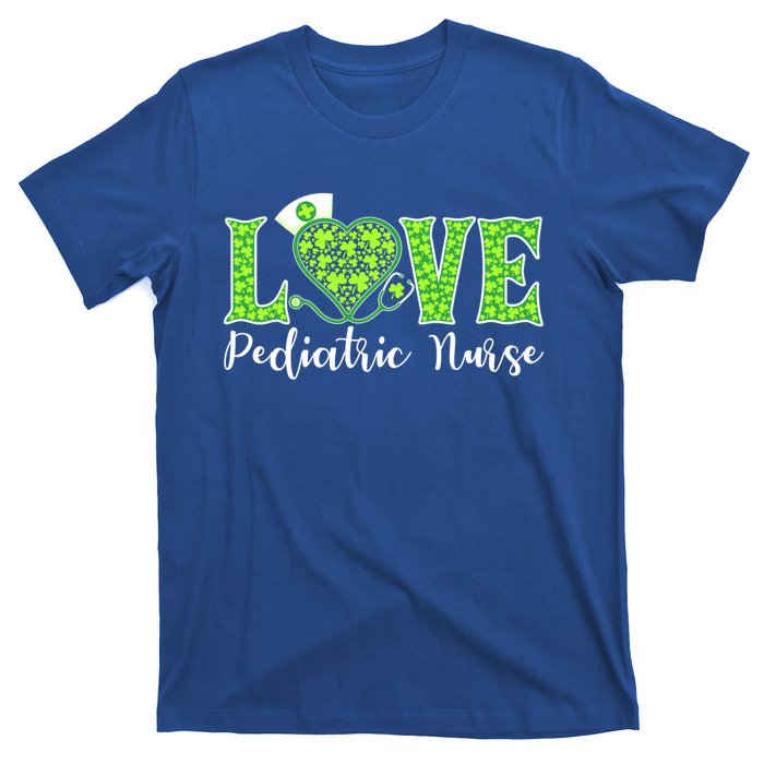 Love Heart Pediatric Nurse Shamrock Stethoscope Irish Nurse Gift T-Shirt