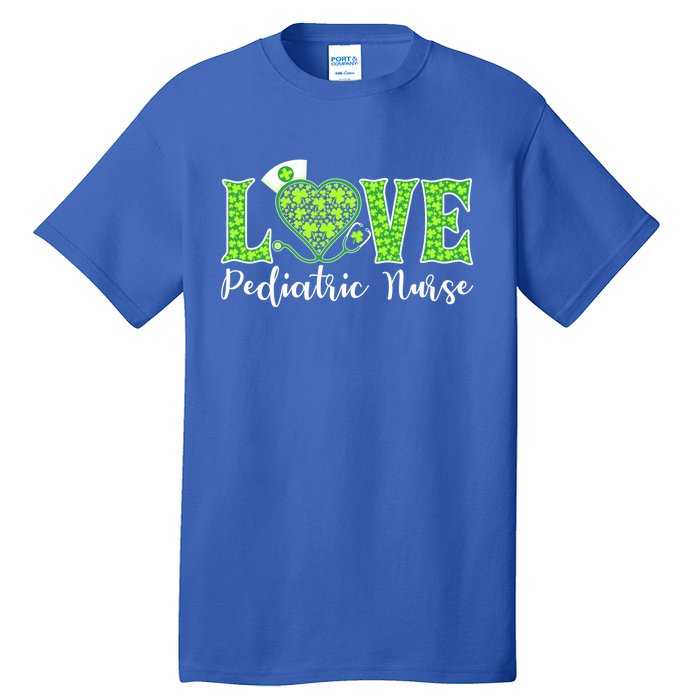 Love Heart Pediatric Nurse Shamrock Stethoscope Irish Nurse Gift Tall T-Shirt