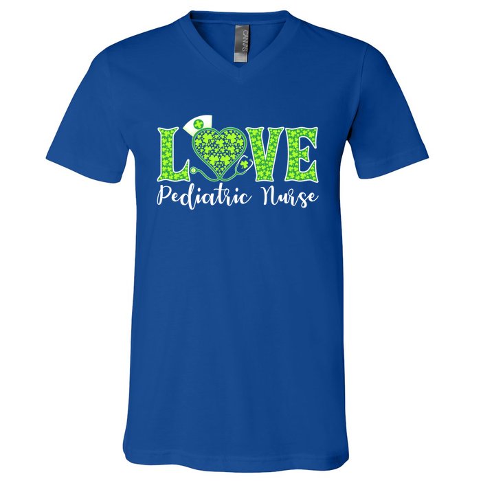 Love Heart Pediatric Nurse Shamrock Stethoscope Irish Nurse Gift V-Neck T-Shirt