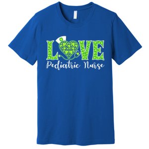 Love Heart Pediatric Nurse Shamrock Stethoscope Irish Nurse Gift Premium T-Shirt