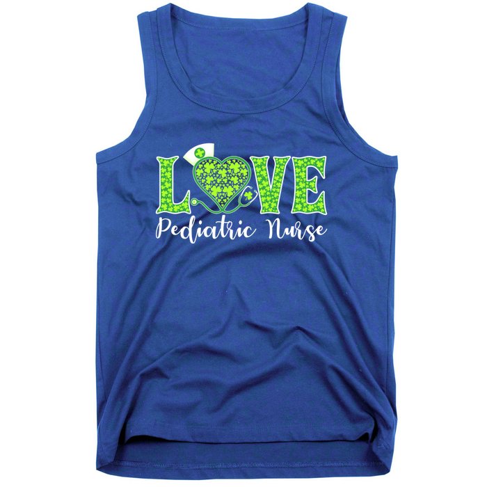 Love Heart Pediatric Nurse Shamrock Stethoscope Irish Nurse Gift Tank Top