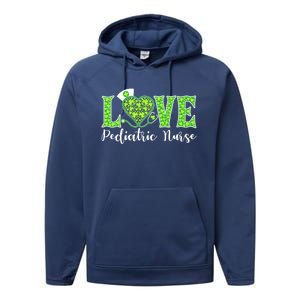 Love Heart Pediatric Nurse Shamrock Stethoscope Irish Nurse Gift Performance Fleece Hoodie