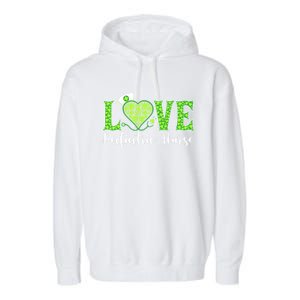 Love Heart Pediatric Nurse Shamrock Stethoscope Irish Nurse Gift Garment-Dyed Fleece Hoodie