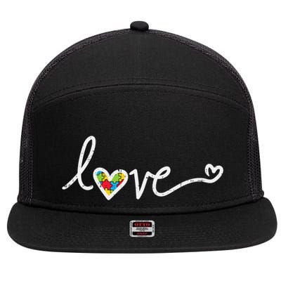 Love Heart Puzzle Cute Autism Awareness Asd 7 Panel Mesh Trucker Snapback Hat