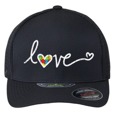 Love Heart Puzzle Cute Autism Awareness Asd Flexfit Unipanel Trucker Cap