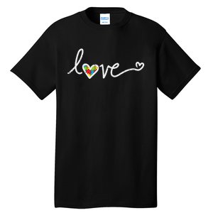 Love Heart Puzzle Cute Autism Awareness Asd Tall T-Shirt