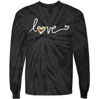 Love Heart Puzzle Cute Autism Awareness Asd Tie-Dye Long Sleeve Shirt