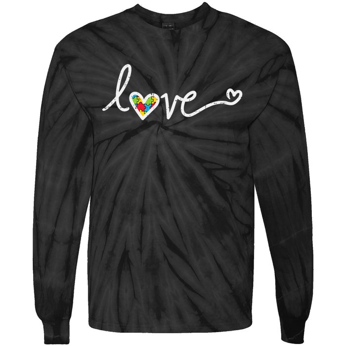 Love Heart Puzzle Cute Autism Awareness Asd Tie-Dye Long Sleeve Shirt