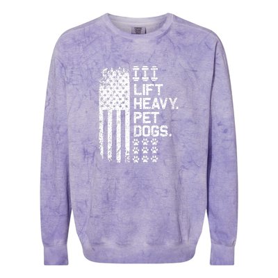 Lift Heavy Pet Dogs USA American Flag And Bodybuilding Colorblast Crewneck Sweatshirt