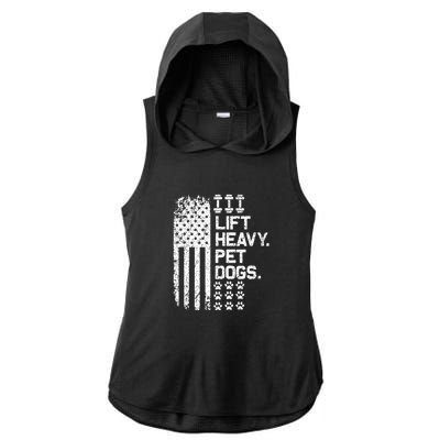 Lift Heavy Pet Dogs USA American Flag And Bodybuilding Ladies PosiCharge Tri-Blend Wicking Draft Hoodie Tank