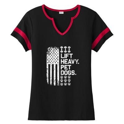 Lift Heavy Pet Dogs USA American Flag And Bodybuilding Ladies Halftime Notch Neck Tee