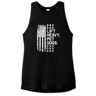 Lift Heavy Pet Dogs USA American Flag And Bodybuilding Ladies PosiCharge Tri-Blend Wicking Tank