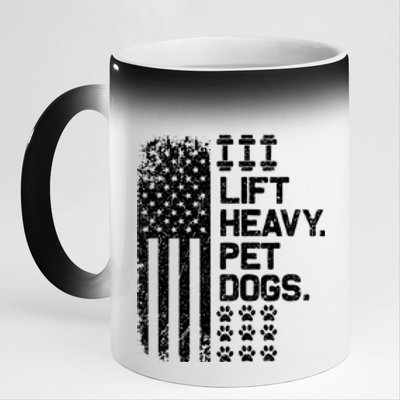 Lift Heavy Pet Dogs USA American Flag And Bodybuilding 11oz Black Color Changing Mug