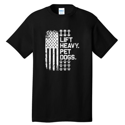 Lift Heavy Pet Dogs USA American Flag And Bodybuilding Tall T-Shirt