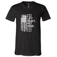 Lift Heavy Pet Dogs USA American Flag And Bodybuilding V-Neck T-Shirt