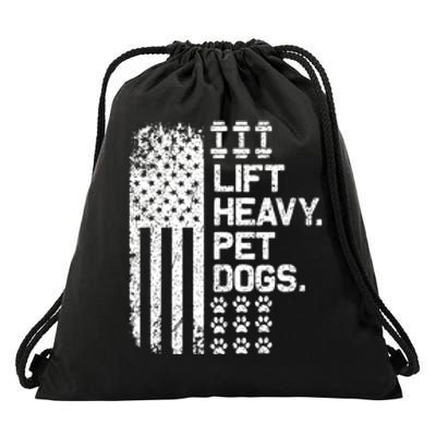 Lift Heavy Pet Dogs USA American Flag And Bodybuilding Drawstring Bag