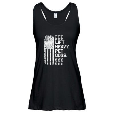 Lift Heavy Pet Dogs USA American Flag And Bodybuilding Ladies Essential Flowy Tank