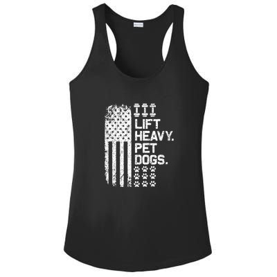 Lift Heavy Pet Dogs USA American Flag And Bodybuilding Ladies PosiCharge Competitor Racerback Tank