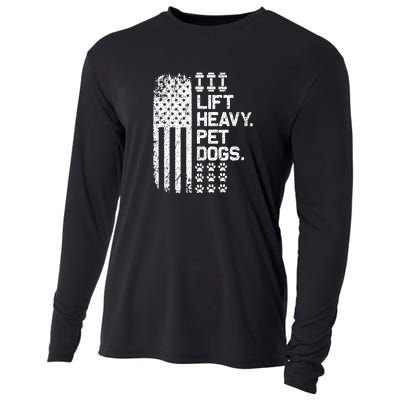 Lift Heavy Pet Dogs USA American Flag And Bodybuilding Cooling Performance Long Sleeve Crew